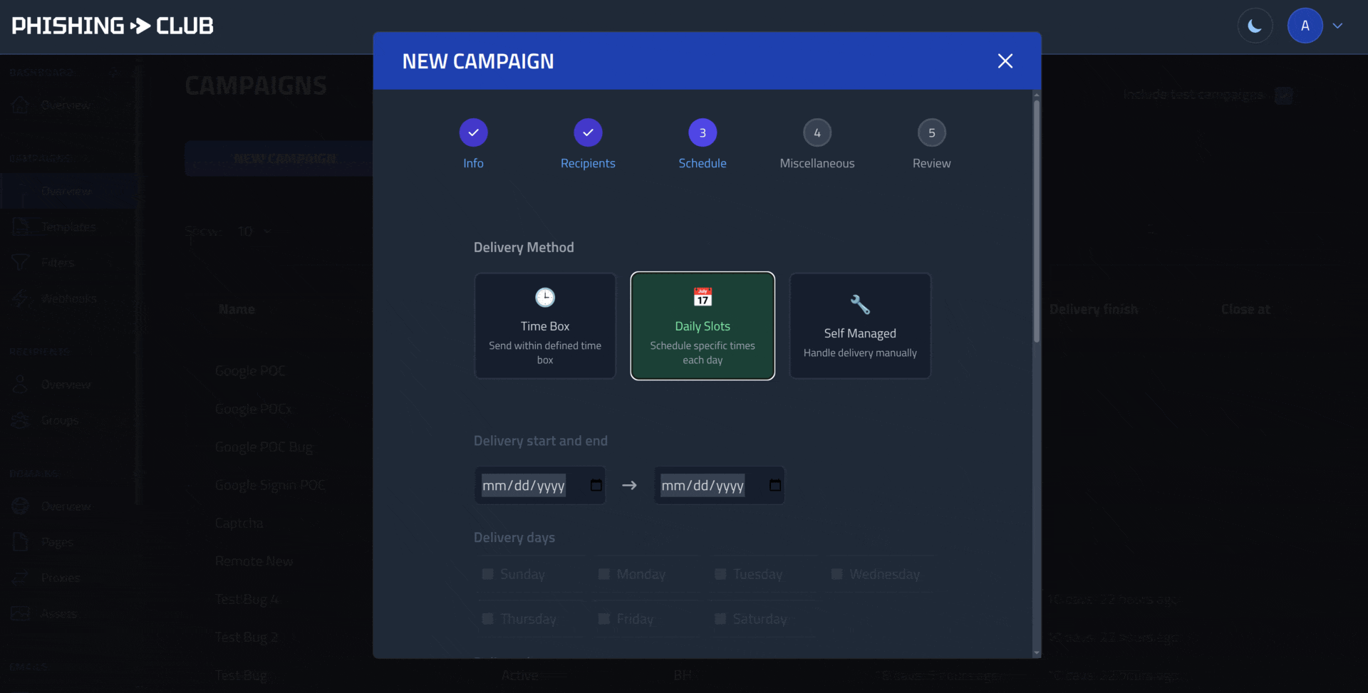 GIF with images of different pages of Phishing Club related to phishing simulation