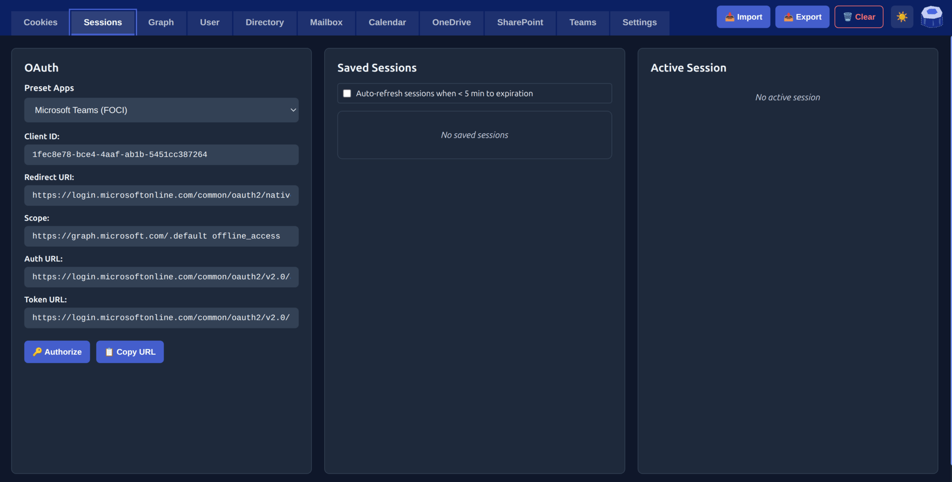 GIF with images of Session Sushi and OAuth import