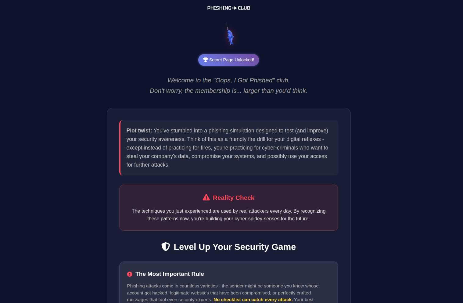 After landing page showing educational content