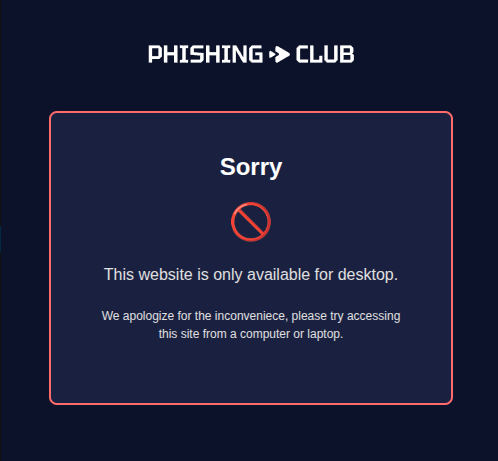Page explaining that it does not work on mobile devices