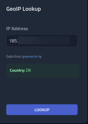 GeoIP lookup shows the IP belong to the DK location