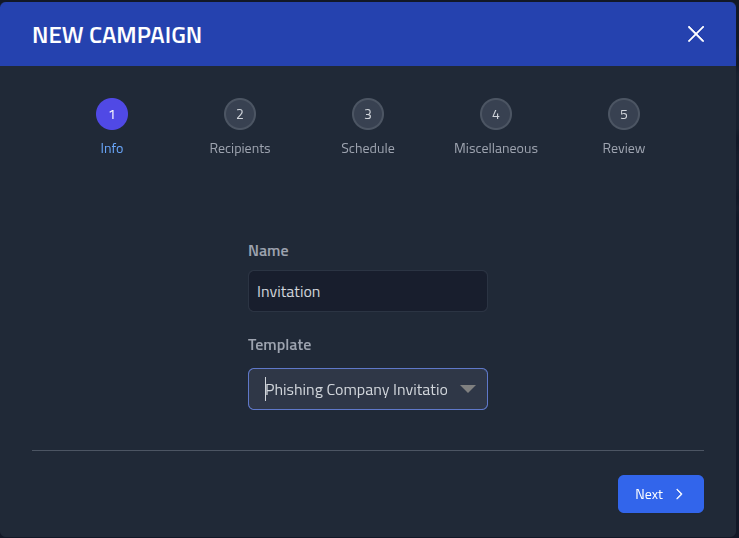 Step 1 of create campaign modal