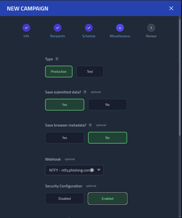 Top of step 4 of create campaign modal