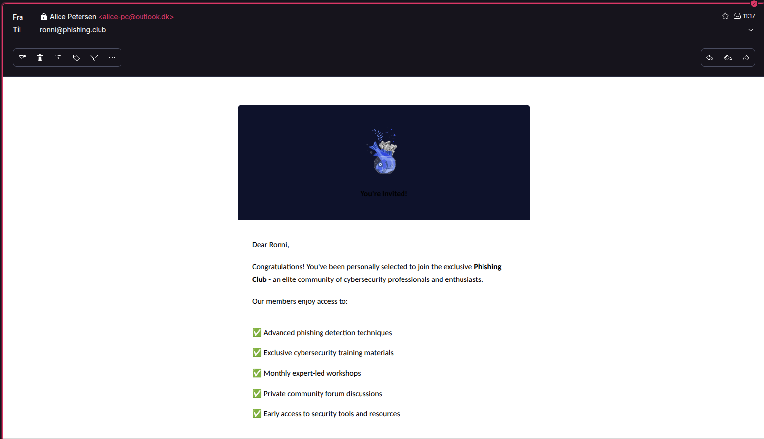 The email as seen in proton web email client