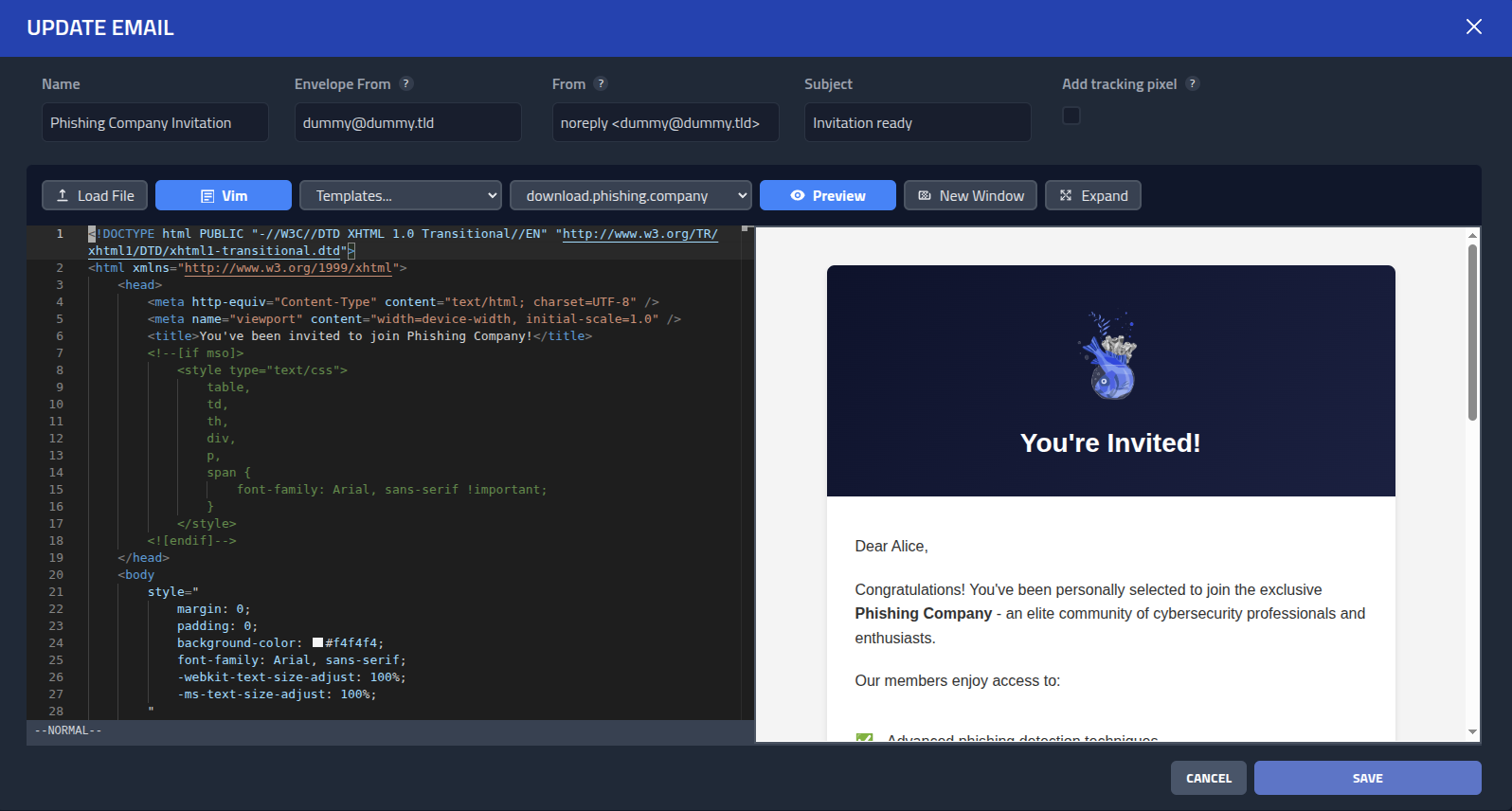 Editor open with phishing email