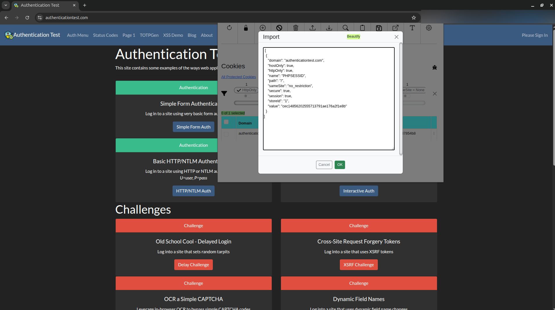 Importing the cookies in StorageAce