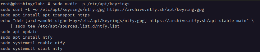 Installing NTFY on the server
