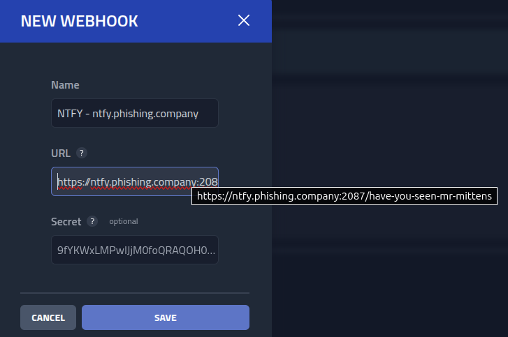 Creating a webhook for the ntfy server