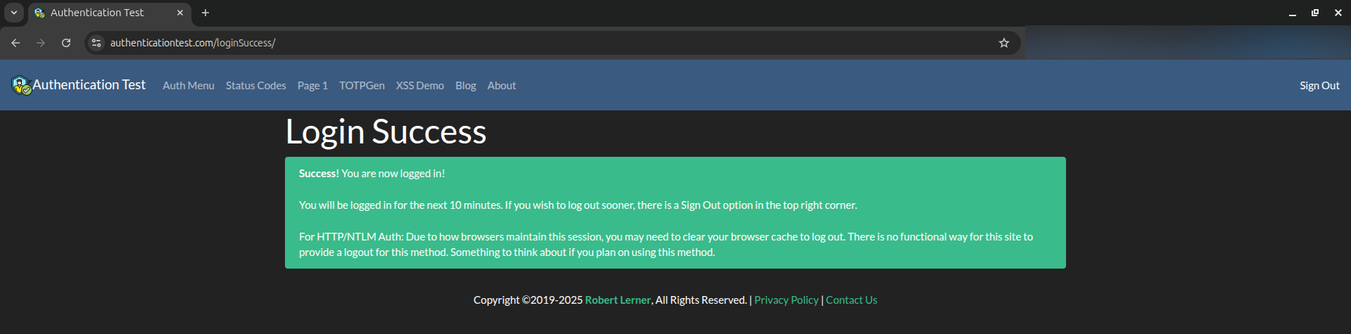 Visiting the logged page, shows we are logged in