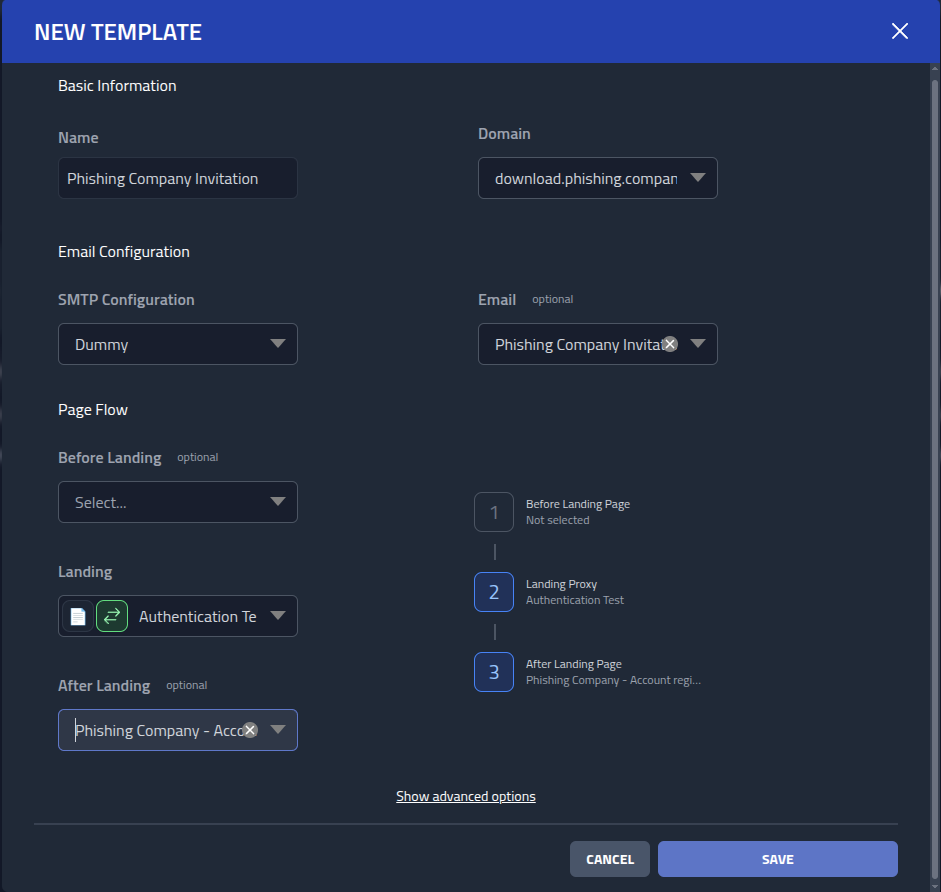 Modal with new template values