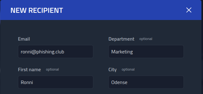 Create recipient modal