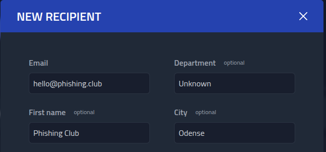 Create recipient modal