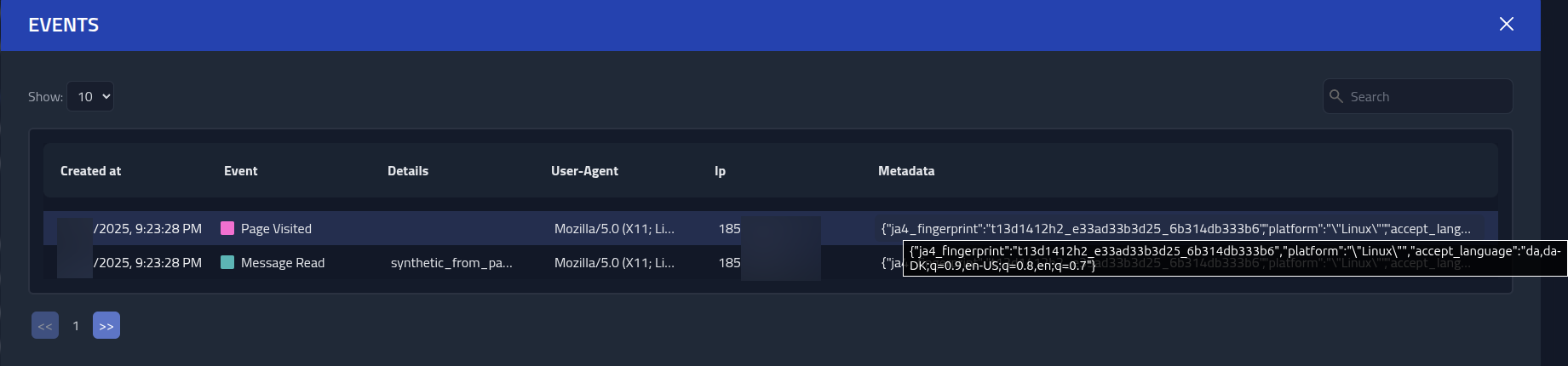Recipient events detailed