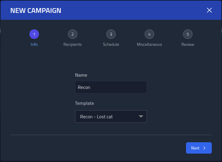 Step 1 in create campaign modal