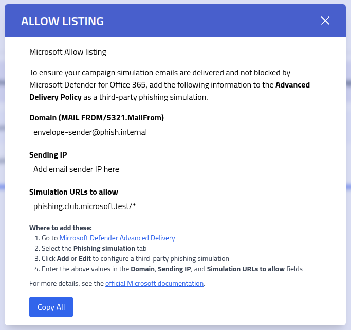 Phishing Club - Template allow listing