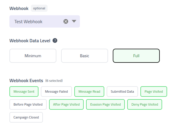 Phishing Club - Create campaign step 4 - Webhook
