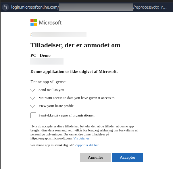 Phishing Club - OAuth Authorization permissions