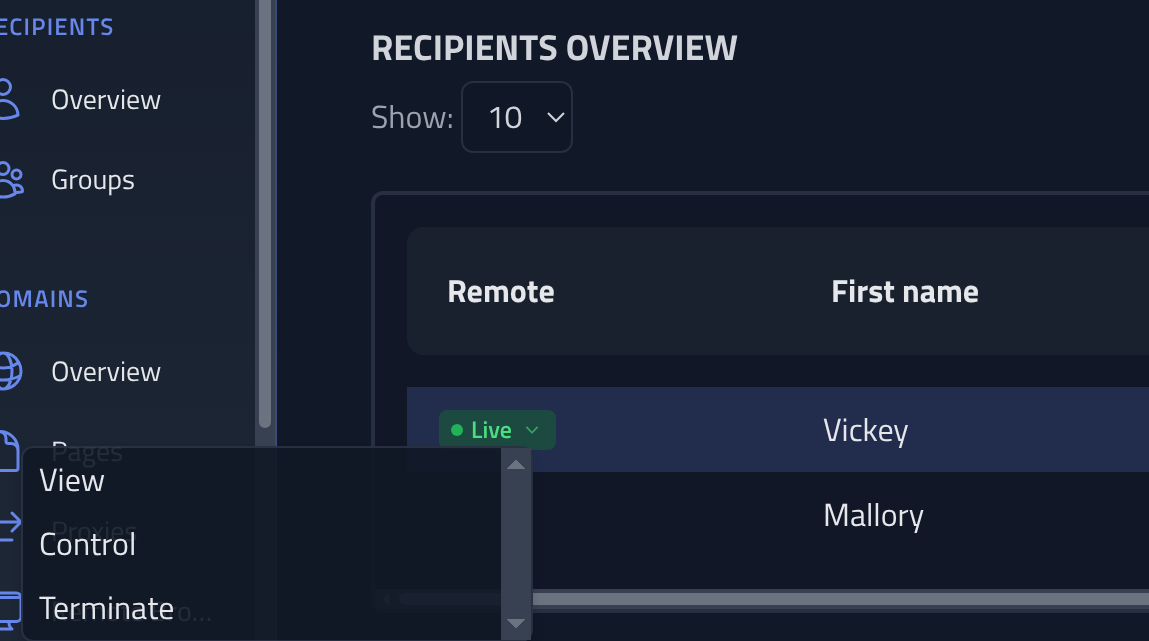 Live badge and action menu