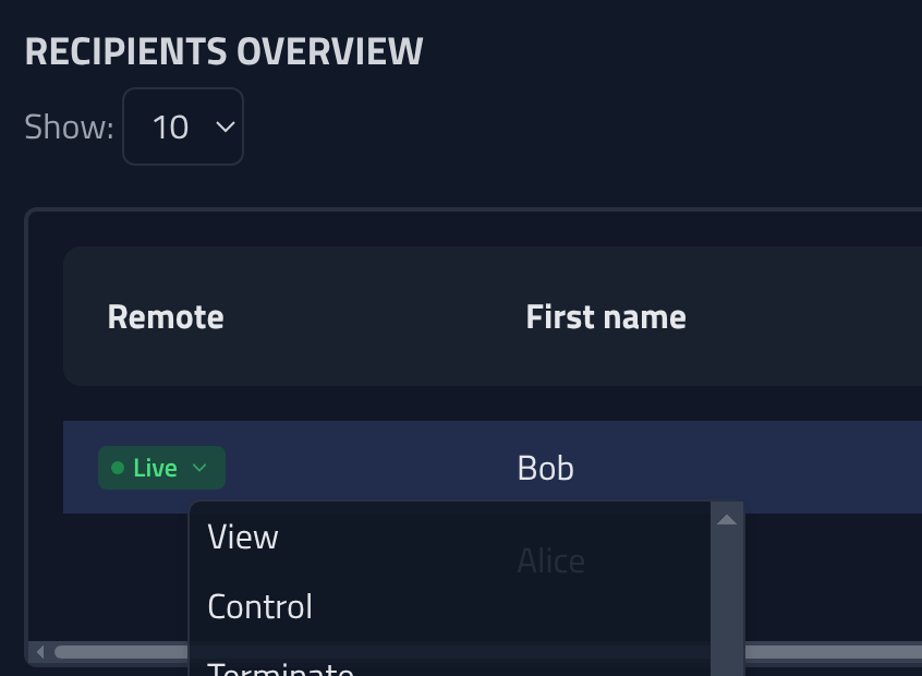 Recipient has a live connection that can be connected to