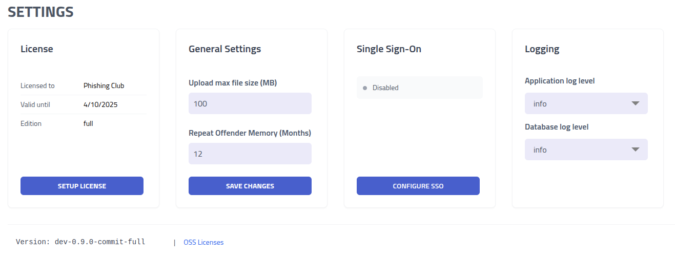 Phishing Club - Settings