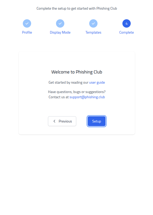 Phishing Club - Setup complete