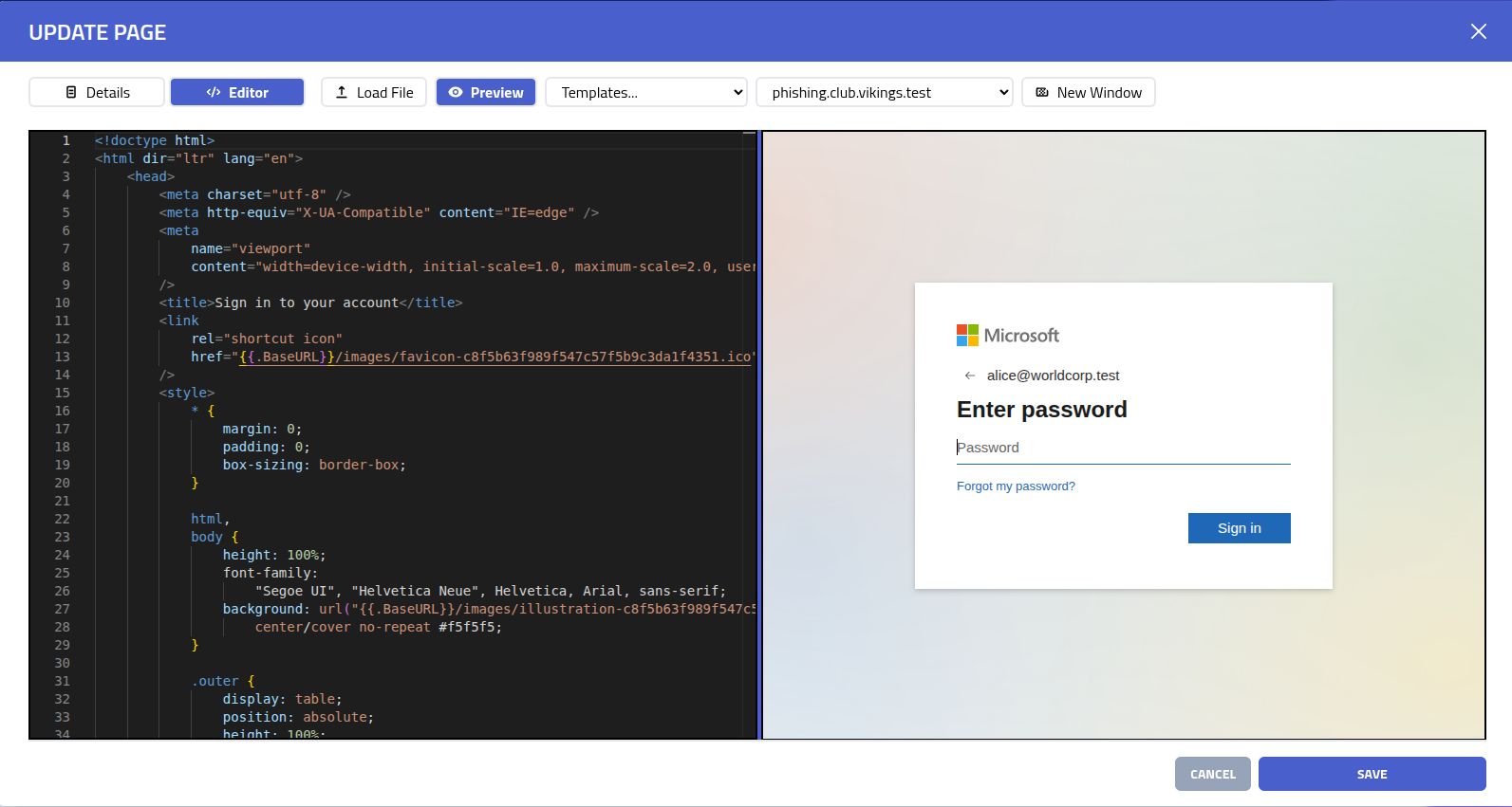 Template builder screenshot